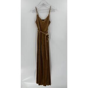 Forever 21 Velvet Jumpsuit Womens Large Gold Velvet Belted Spaghetti Straps